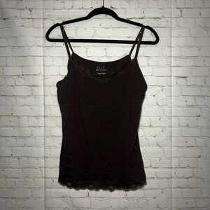 ELLE Must Have Cami Lace Trim Chocolate Brown Pima Cotton Modal Women's Y2K Sz L